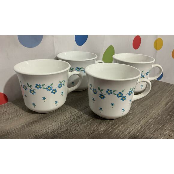 Corelle Forget Me Not Pattern Set Of 4 Corning Mugs 8 OZ - Picture 1 of 11